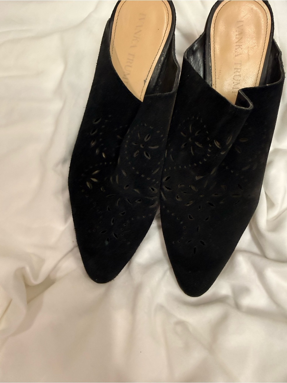 Ivanka Trump Black Laser-Cut Suede Mules - Picture 3 of 5